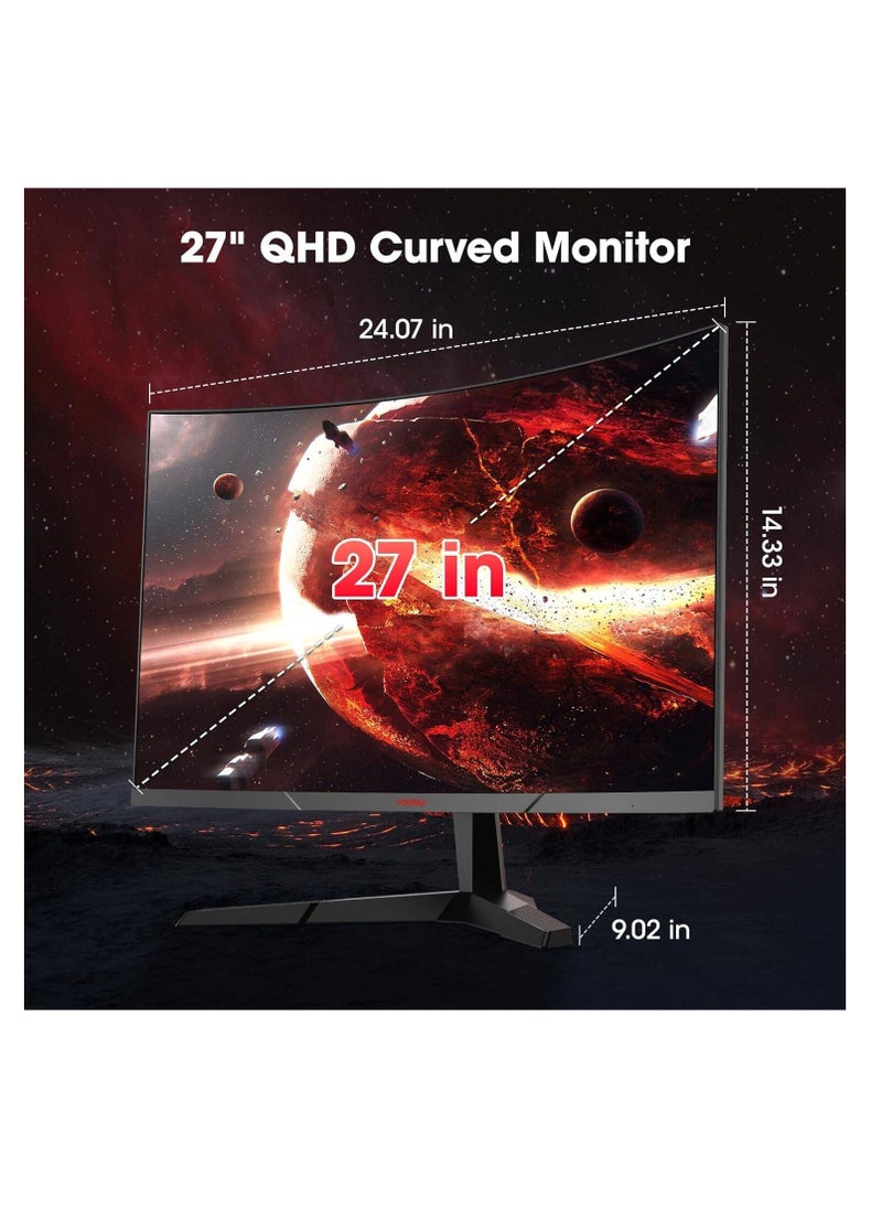 KOORUI - KOORUI 27E6QCA Gaming Curved Monitor, 27" QHD VA Display, 180Hz Refresh Rate, 1ms Response Time, Adaptive-Sync Technology, 1500R Curvature, 16.7m Color Display, Black | 27E6QCA - Image 1
