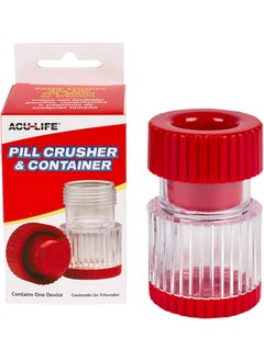 Pill Crusher and Grinder, Daily Usage, Safely Crushes Pills, Vitamins, Tablets, Accurate and Easy to Use, Includes Storage Container, Transparent/Red, BPA Free