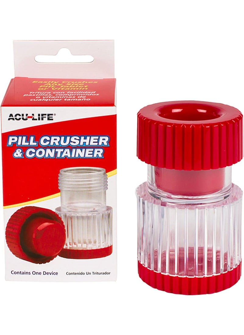 ACU-LIFE Pill Crusher and Grinder, Daily Usage, Safely Crushes Pills, Vitamins, Tablets, Accurate and Easy to Use, Includes Storage Container, Transparent/Red, BPA Free 