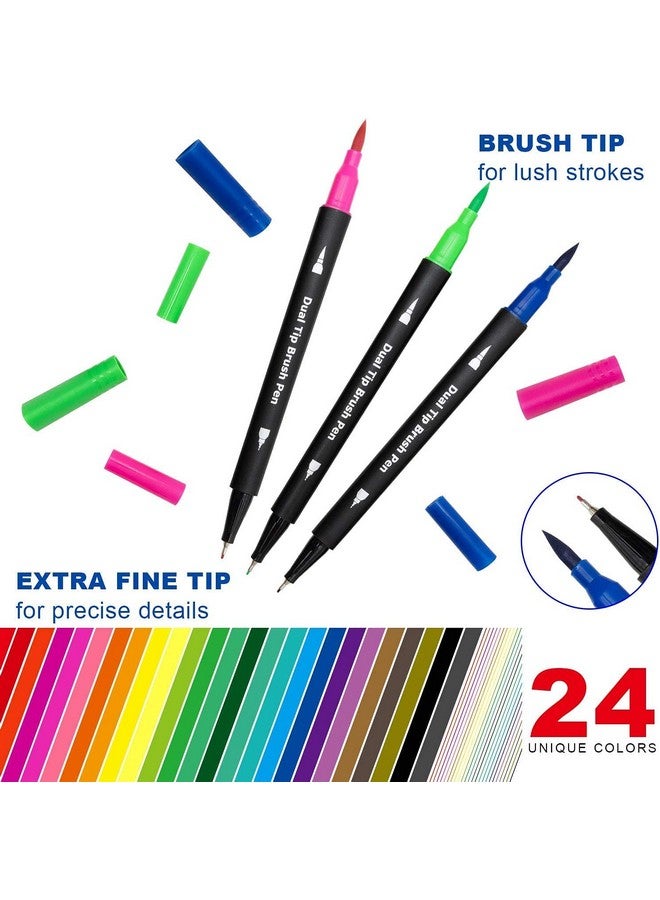 FI FIDROXIMPERIA Fidrox Premium 24 Set Sketch Pen Set Drawing Pen Dual Tip Brush Pens Markers for Drawing Brush Pens 24 Shades Art Markers Set Fineliner Color Pens Water Based Marker for Calligraphy Drawing Sketching - Image 5