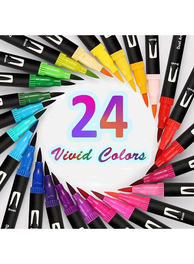 FI FIDROXIMPERIA Fidrox Premium 24 Set Sketch Pen Set Drawing Pen Dual Tip Brush Pens Markers for Drawing Brush Pens 24 Shades Art Markers Set Fineliner Color Pens Water Based Marker for Calligraphy Drawing Sketching - Image 4