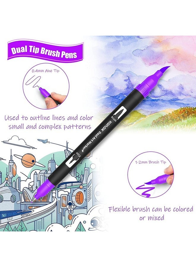 FI FIDROXIMPERIA Fidrox Premium 24 Set Sketch Pen Set Drawing Pen Dual Tip Brush Pens Markers for Drawing Brush Pens 24 Shades Art Markers Set Fineliner Color Pens Water Based Marker for Calligraphy Drawing Sketching - Image 3