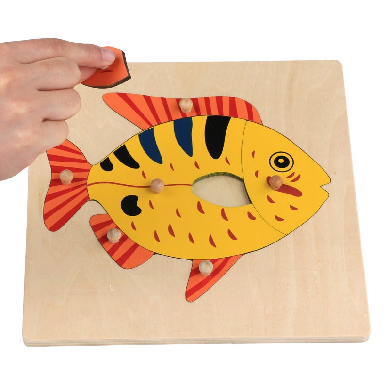 Montessori Teaching Aids Wooden Puzzle Children'S Early Education Big Wooden Nail Puzzle Kindergarten Basswood Animal And Plant Panel Toy - Image 5