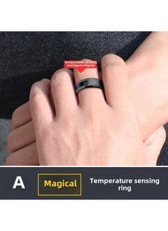 Generic Intelligent Temperature-sensitive Color-changing Display Ring Men's Trendy Personalized Single Hip-hop Trendy Women's Titanium Steel Korean Ring Jewelry-Colour:Smart Temperature Sensing Ring [black] Size 9 Finger Circumference 59.5mm  - Image 1