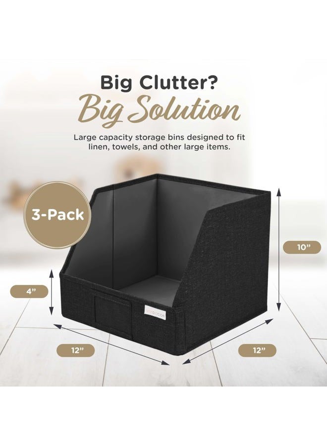 VIVIDECOR Closet Shelf Organizer – 3-Pack, Cubbies Bins for Clothes, Fabric Bins, Collapsible Storage Cubes, Clothes Organizers and Storage, Boxes for Bedroom, Jeans, Sweaters – Black - Image 4