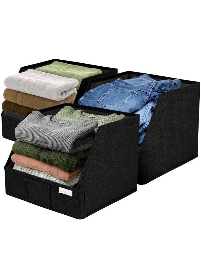 VIVIDECOR Closet Shelf Organizer – 3-Pack, Cubbies Bins for Clothes, Fabric Bins, Collapsible Storage Cubes, Clothes Organizers and Storage, Boxes for Bedroom, Jeans, Sweaters – Black - Image 1