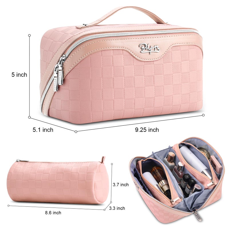 BOYATU Travel Makeup Bags for Women: Sweet Pink Checkered Large Capacity Cosmetic Bag - You Deserve a Little Sweetness Every Day - 3 Pcs Toiletry Organizer Holds 10-20 Full-Size 50-100ML Bottles - Image 3