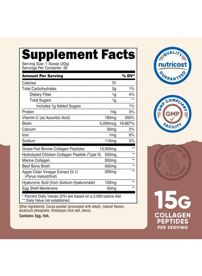 مسحوق الكولاجين والجمال والبروتين متعدد الاستخدامات من Nutricost (بنكهة الشوكولاتة بالحليب) 30 وجبة - مع البيوتين وببتيدات الكولاجين، خالٍ من الكائنات المعدلة وراثيًا، وخالي من الجلوتين - Image 2