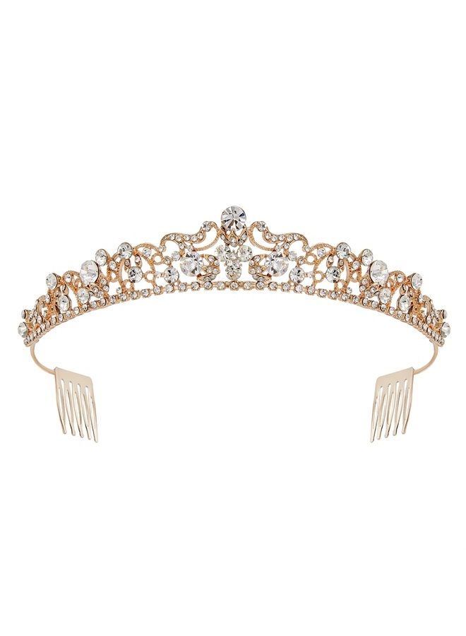 SWEETV Rose Gold Wedding Tiaras and Crowns with Comb, Rhinestone Bridal Crown Princess Tiara Headpieces for Women and Flower Girls - Image 1