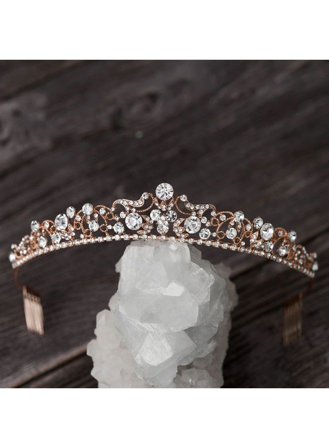 SWEETV Rose Gold Wedding Tiaras and Crowns with Comb, Rhinestone Bridal Crown Princess Tiara Headpieces for Women and Flower Girls - Image 2