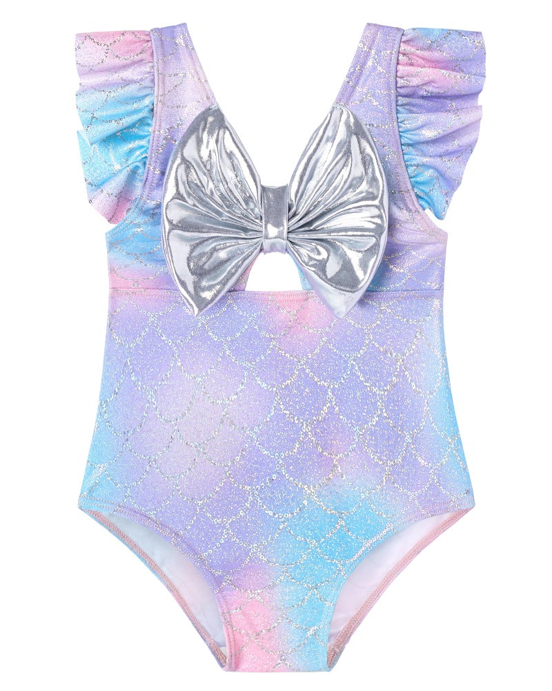 Ghteas Girls One Piece Swimsuits Summer Quick Dry Beach Bathing Suit Adjustable Strap Swimwear Water Sport Ruffle Bow Decoration Mermaid Toddler Girl Bathing Suit 3t - Image 1