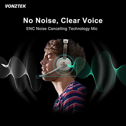 VONZTEK سماعة بلوتوث فوندستيك مع ميكروفون، سماعات رأس لاسلكية مع ميكروفون لإلغاء الضوضاء، 26 ساعة من وقت التحدث، سماعات فوق الأذن مع كتم الميكروفون لجهاز ماك/لابتوب/زوم/تيمز/مركز الاتصال/المكتب/المنزل باللون الذهبي - Image 5