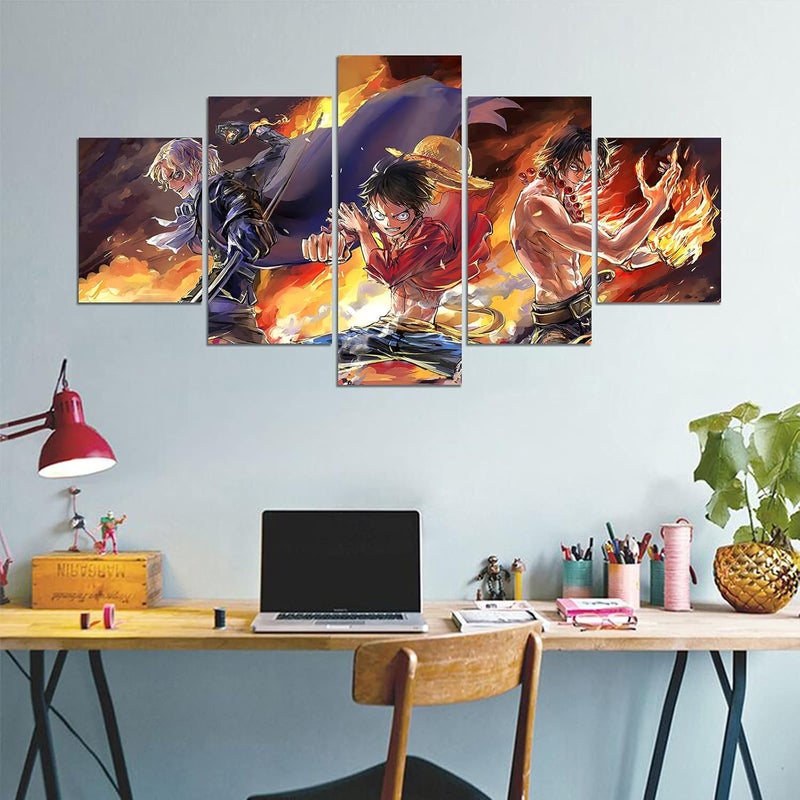 KAIWALK Anime One Piece Poster, The Straw Hat Pirates Luffy Ace Sabo Three Brothers Print on Canvas Painting Wall Art for Living Room Decor Boy Gift (With Frame, Q-One piece 1) - Image 2