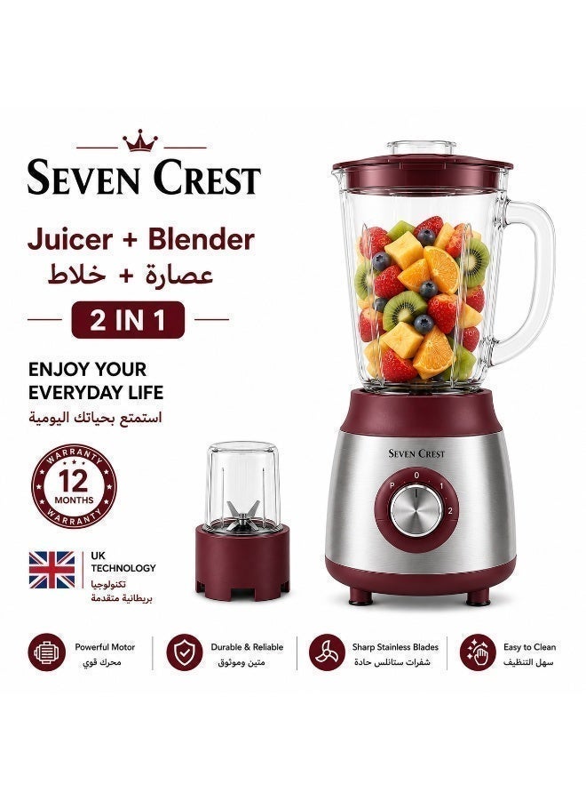 Seven Crest 2 in 1 Blender & Juicer 9200W High Power 1.5L Smoothie Maker with Grinder Stainless Steel Blades Multi Speed Kitchen Blender - Image 2