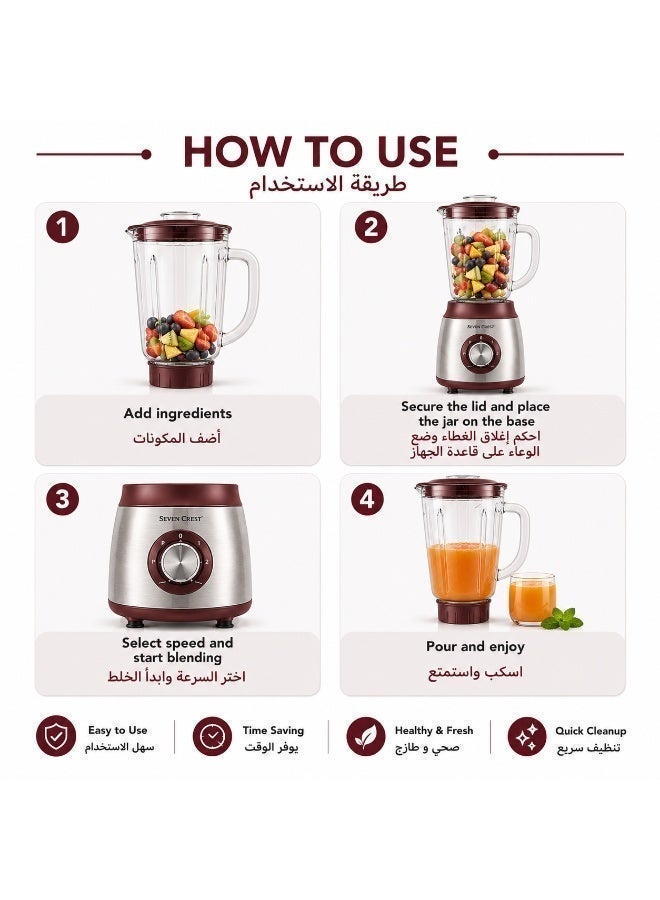 Seven Crest 2 in 1 Blender & Juicer 9200W High Power 1.5L Smoothie Maker with Grinder Stainless Steel Blades Multi Speed Kitchen Blender - Image 3