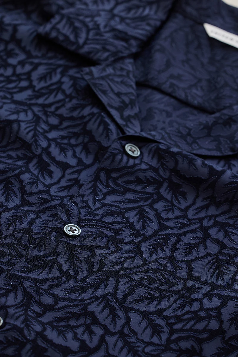 سنيتش Navy Textured Half Sleeve Boxy Shirt