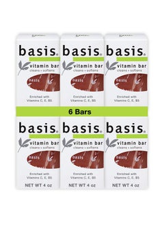 Basis Basis Vitamin Bar Soap for Body, Hands and Face, Natural Soap Bar for All Skin Types with Vitamin C, E and B5, 4 Oz, Pack of 6 
