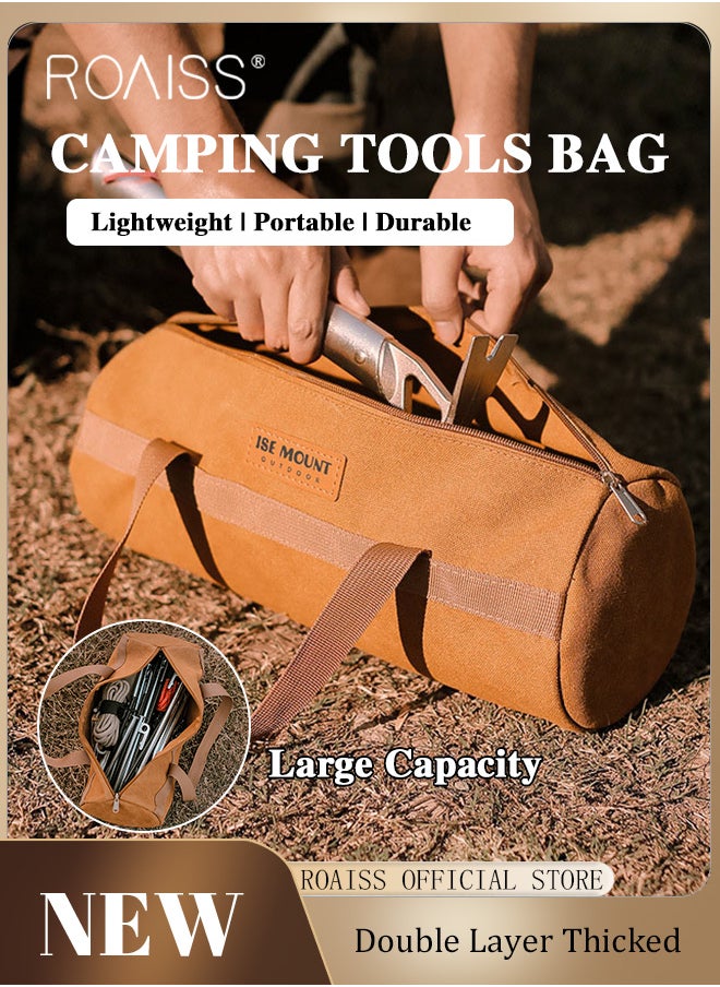 roaiss Outdoor Camping Accessories Organizer Bag Tent Wind Rope Ground Peg Tools Storage Pouch Portable Bag for Camping Cylinder Shaped Case  - Image 1