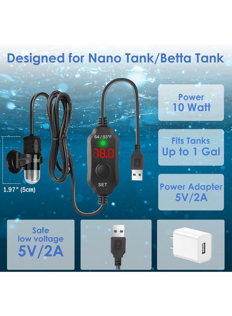 DMG TECH Mini Aquarium Heater 10W Super Small Fish Tank Heater with Digital Display Thermostat, 5V/2A USB Powered Betta Tank Heater Turtle Heater Small Aquarium Heater for Tanks up to 1 Gallon - Image 4