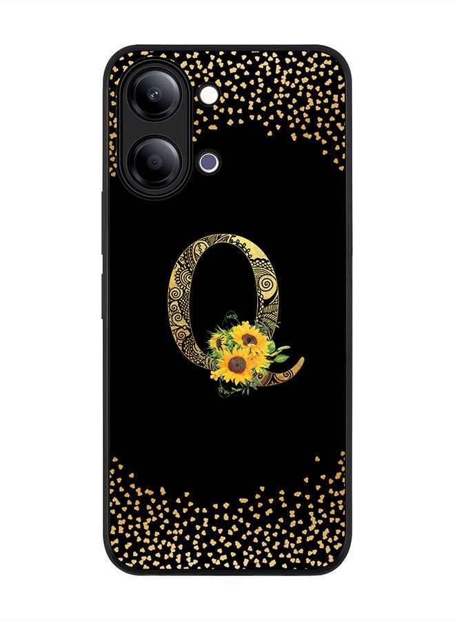 Stylizedd For vivo Y05 4G / Y6t 5G Case,Slim fit Camera Protection, Shockproof Thin Phone cover  - Custom Floral Monogram - Q ( Black ) - Image 1