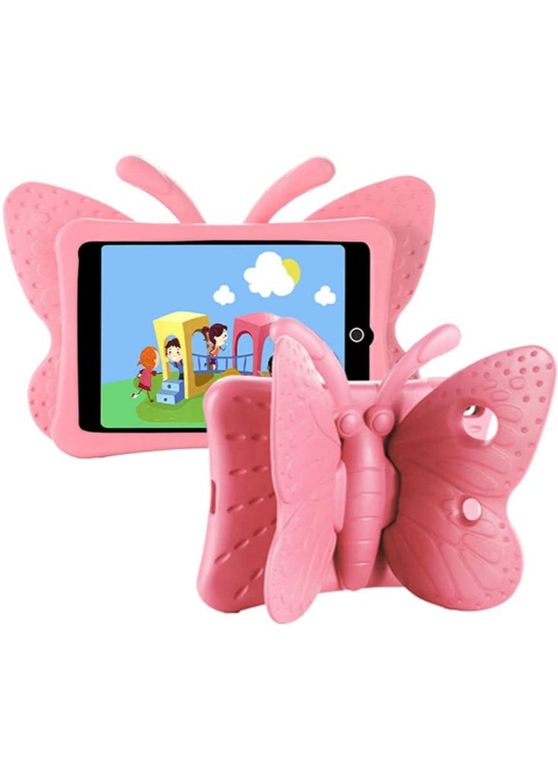 حافظة آيباد الجيل التاسع والثامن والسابع للأطفال البنات، تصميم فراشة لطيف، حماية فائقة من الصدمات، غلاف EVA فوم مع حامل لآيباد 2021 2020 2019 10.2" وآيباد إير 3 برو 10.5" - وردي - Image 1