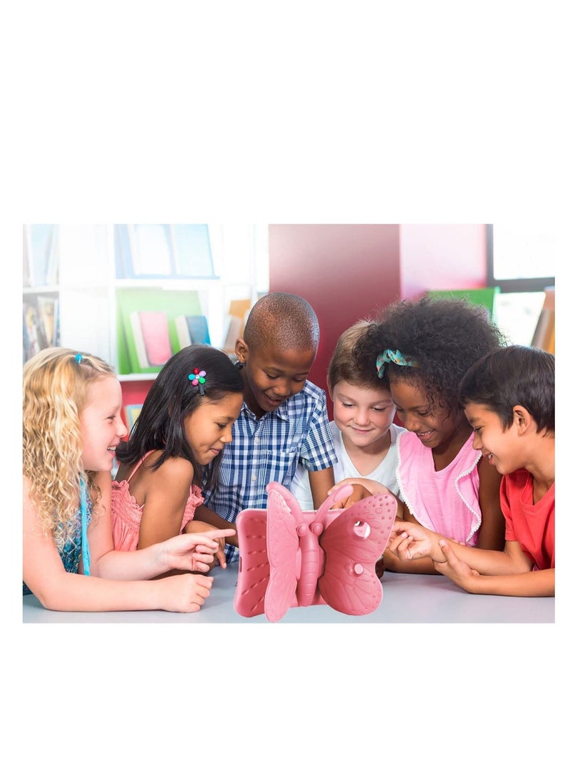 حافظة آيباد الجيل التاسع والثامن والسابع للأطفال البنات، تصميم فراشة لطيف، حماية فائقة من الصدمات، غلاف EVA فوم مع حامل لآيباد 2021 2020 2019 10.2" وآيباد إير 3 برو 10.5" - وردي - Image 5