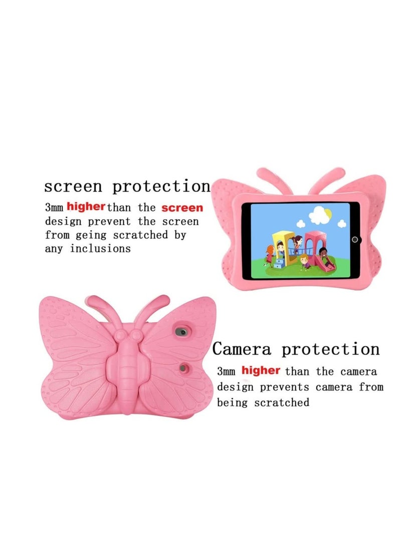 حافظة آيباد الجيل التاسع والثامن والسابع للأطفال البنات، تصميم فراشة لطيف، حماية فائقة من الصدمات، غلاف EVA فوم مع حامل لآيباد 2021 2020 2019 10.2" وآيباد إير 3 برو 10.5" - وردي - Image 4