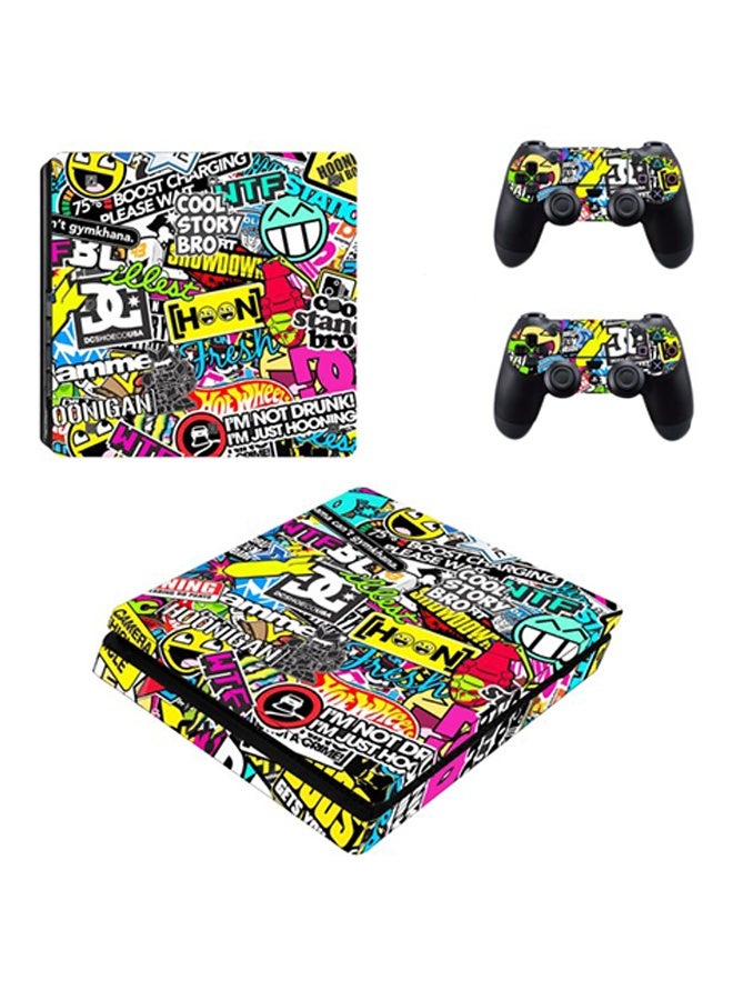 3-Piece Printed Gaming Console And Controller Sticker For PlayStation 4 Slim