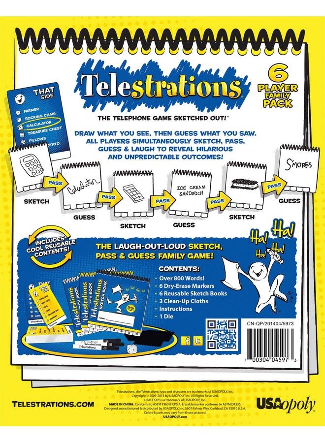 Telestrations Original 6 Player ; Family Board Game ; A Fun Family Game For Kids And Adults ; Family Game Night Just Got Better ; The Telephone Game Sketched Out
