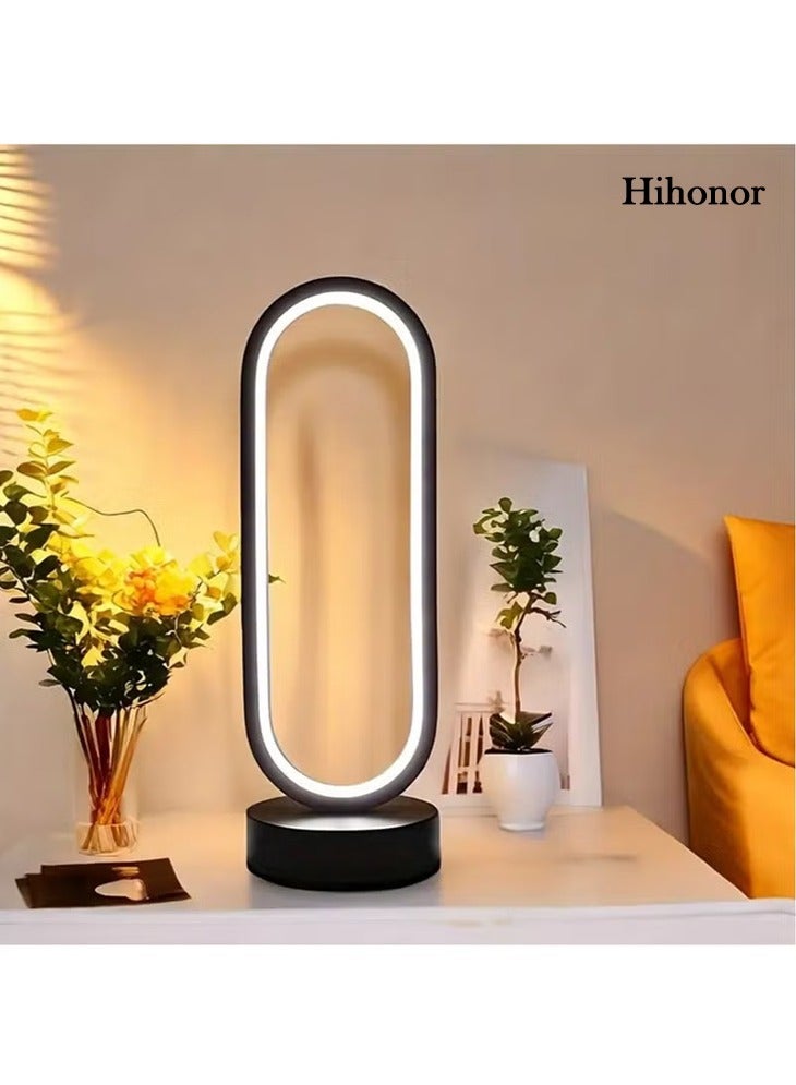 Table Lamp, Touch Control, Dimmable, 3 Color Modes, LED Ring Light, Modern Oval, Eye Friendly, Metal Body, Stable Base, Bedside Desk, White