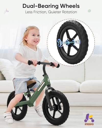 KRIDDO Toddler Balance Bike 2 Year Old Kids Balance Bike for 25 Years Old Dual Bearing for Smoother Riding Adorable Plate Adjustable Seat and Handlebar Toddler Bike Gifts Age 23 Green - Image 5