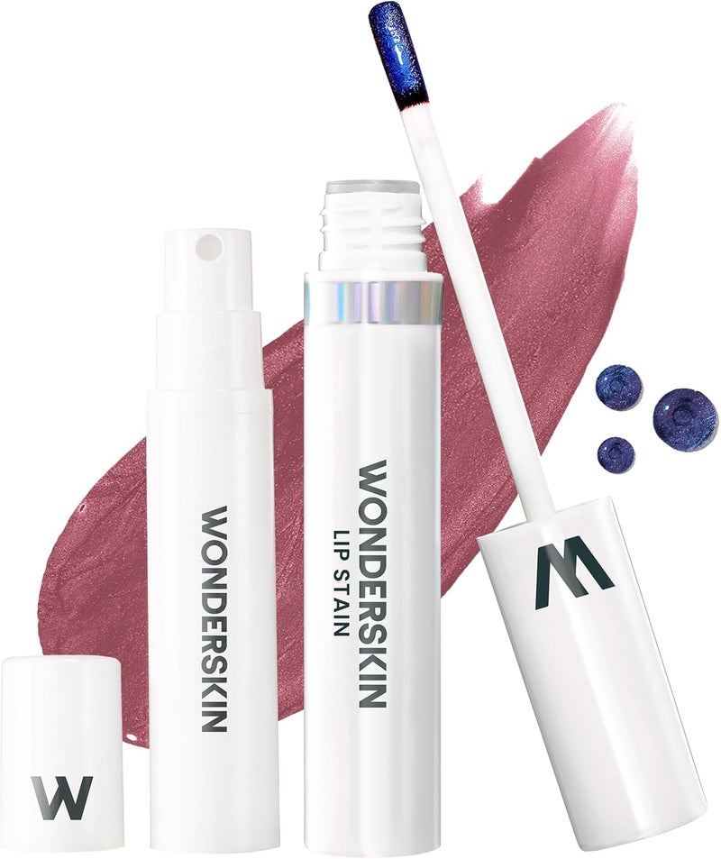 مجموعة Wonderskin Wonder Blading All Day Lip Stain Peel Off and Reveal - صبغة شفاه بنية طويلة الأمد ومقاومة للماء، مجموعة صبغة مكياج طبيعية غير قابلة للانتقال (Demure) - Image 1