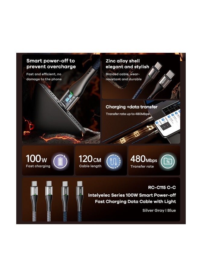 REMAX 100W Fast Charging USB-C to USB-C Cable with Auto Power-Off | 1.2m Braided Zinc Alloy Cable | Smart Overcharge Protection & 480Mbps Data Transfer  - Image 3