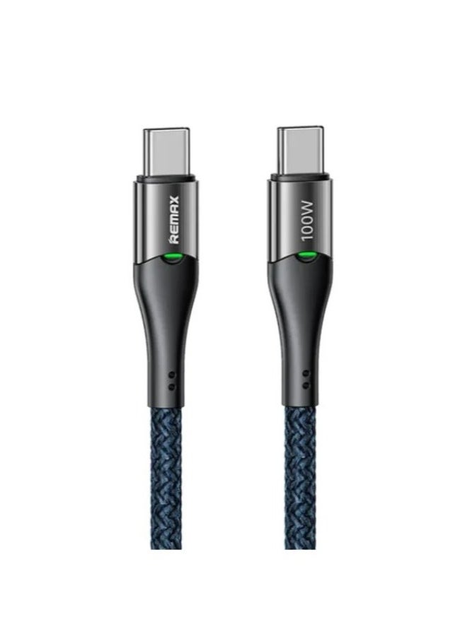 REMAX 100W Fast Charging USB-C to USB-C Cable with Auto Power-Off | 1.2m Braided Zinc Alloy Cable | Smart Overcharge Protection & 480Mbps Data Transfer  - Image 1