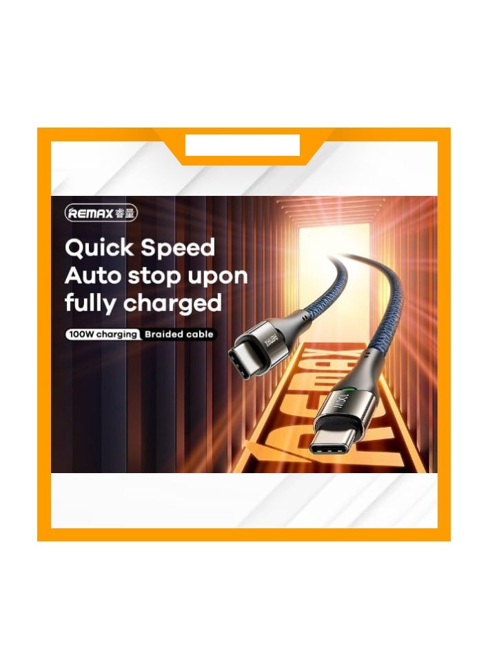 REMAX 100W Fast Charging USB-C to USB-C Cable with Auto Power-Off | 1.2m Braided Zinc Alloy Cable | Smart Overcharge Protection & 480Mbps Data Transfer  - Image 2