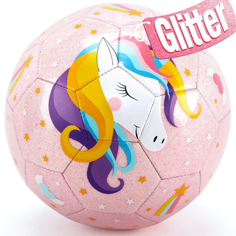 hahaland Size 3 Soccer Ball for Kids with Pump & Mesh Bag - Glitter Unicorns Soccer Ball Gifts for Girls 3 Year Old -Sports & Outdoor Play Toys for Baby Girls Boys Ages 3 4 5 6 7 8 - Image 1
