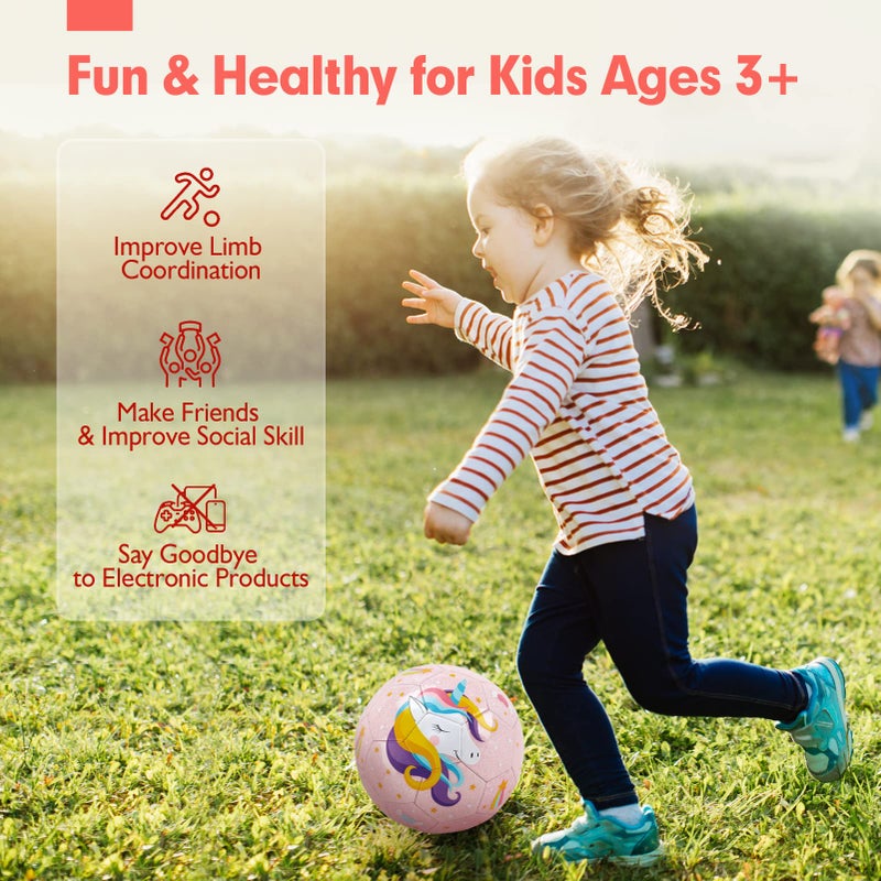 hahaland Size 3 Soccer Ball for Kids with Pump & Mesh Bag - Glitter Unicorns Soccer Ball Gifts for Girls 3 Year Old -Sports & Outdoor Play Toys for Baby Girls Boys Ages 3 4 5 6 7 8 - Image 3