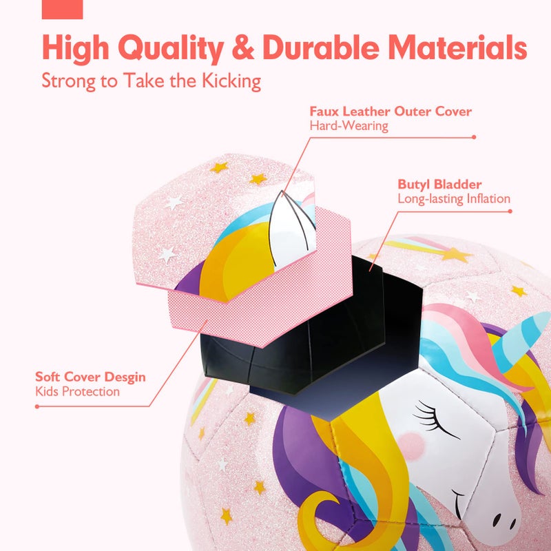 hahaland Size 3 Soccer Ball for Kids with Pump & Mesh Bag - Glitter Unicorns Soccer Ball Gifts for Girls 3 Year Old -Sports & Outdoor Play Toys for Baby Girls Boys Ages 3 4 5 6 7 8 - Image 5