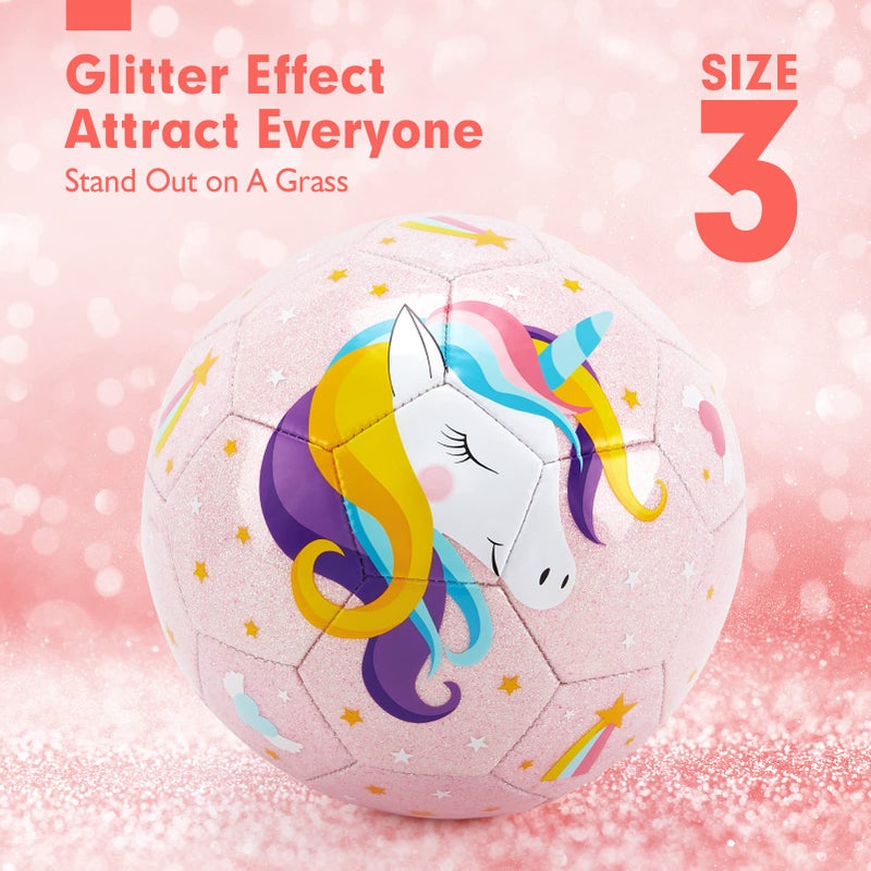 hahaland Size 3 Soccer Ball for Kids with Pump & Mesh Bag - Glitter Unicorns Soccer Ball Gifts for Girls 3 Year Old -Sports & Outdoor Play Toys for Baby Girls Boys Ages 3 4 5 6 7 8 - Image 2