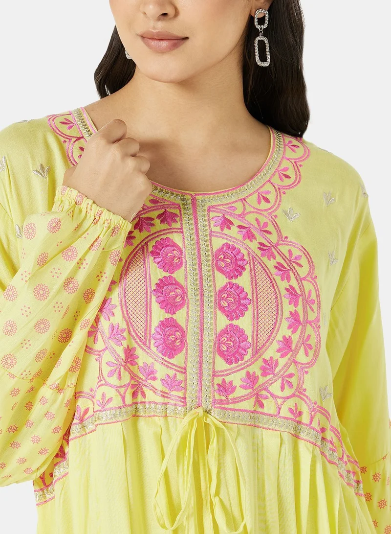 HANA & SARA PURE VISCOSE RAYON JALABIYA WITH VIBRANT BRIGHT THREAD EMBROIDERY