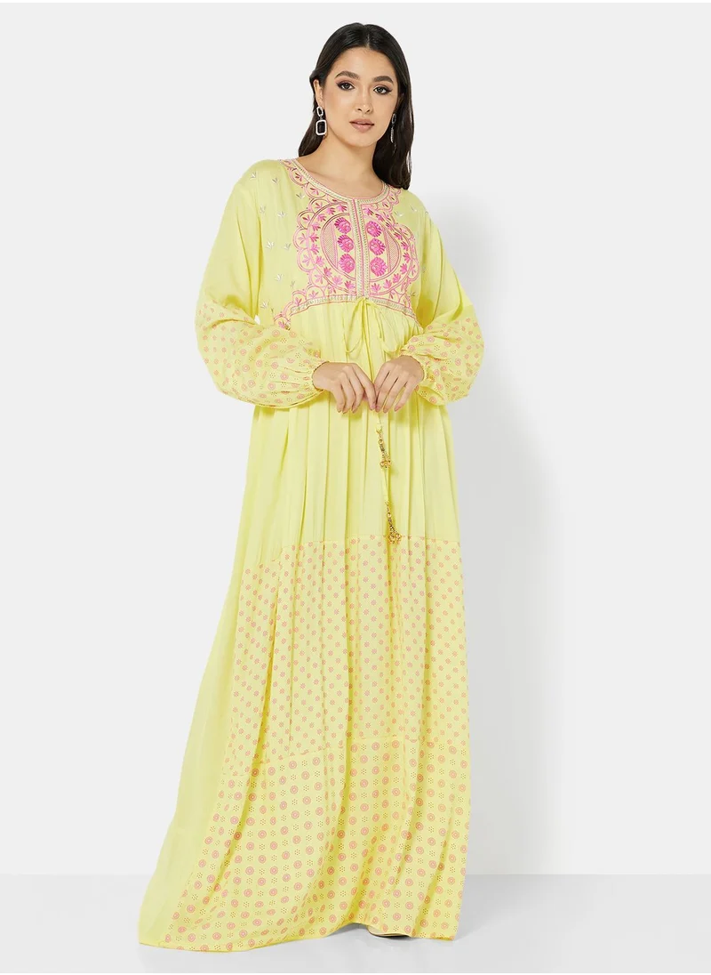 HANA & SARA PURE VISCOSE RAYON JALABIYA WITH VIBRANT BRIGHT THREAD EMBROIDERY