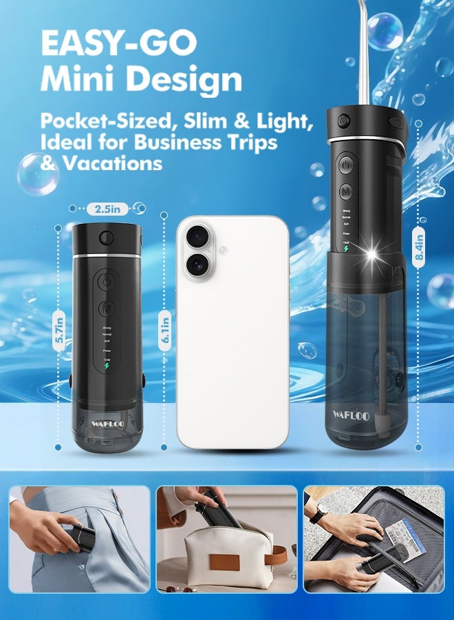 وافلو خيط مائي صغير ومحمول للسفر – جهاز تنظيف الأسنان بالماء لاسلكي بـ5 أوضاع، مزود بخزان ماء تلسكوبي و4 فوهات، مقاوم للماء بمعيار IPX7 لتنظيف الأسنان والعناية بالتقويم والدعامات. - Image 2