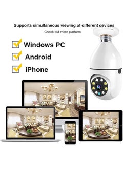 E27 Bulb Camera, 1080P Security Camera System with 2.4GHz WiFi, 360 Degree Panoramic Wireless Home Surveillance Cameras, Night Vision, Two Way Audio, Smart Motion Detection and Alarm