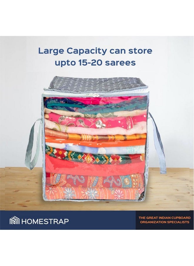 هومستراب مجموعة من 2 غطاء ساري جامبو من Homestrap مع نافذة أمامية ومقبض جانبي | منظم تخزين الملابس القابل للتكديس (رمادي)، بولي بروبيلين  - Image 5