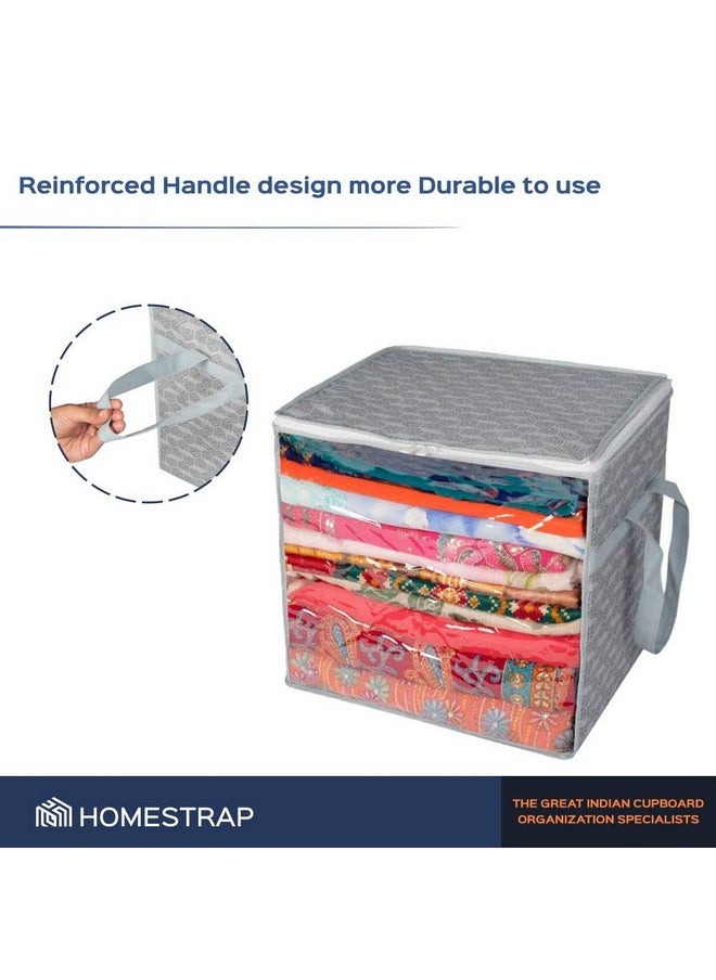 هومستراب مجموعة من 2 غطاء ساري جامبو من Homestrap مع نافذة أمامية ومقبض جانبي | منظم تخزين الملابس القابل للتكديس (رمادي)، بولي بروبيلين  - Image 4