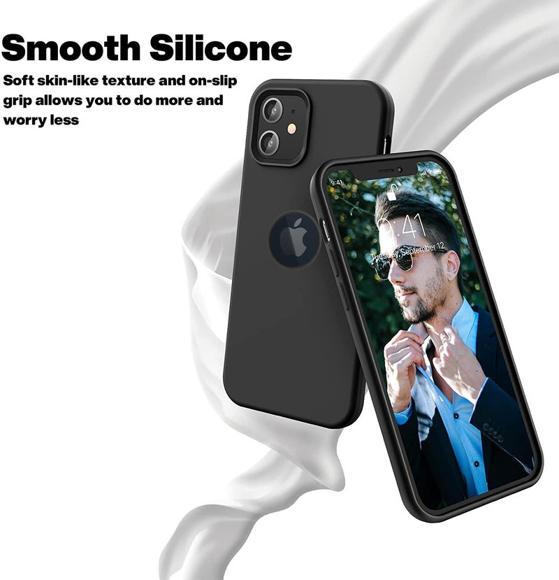 VONZEE Liquid Silicone Soft Back Cover for iPhone 12 Mini Case, Shockproof Slim Camera & Full Body Protection Non Yellowing Cover with Microfiber Lining & Logo Cut (5.4 Inch) -Black - Image 2