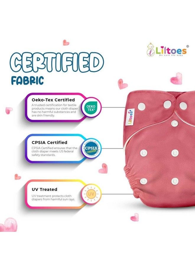 Liltoes - Baby'S All In One Washable Reusable Adjustable Cloth 2 Diapers With 4 Inserts (Assorted Colour) - Image 1