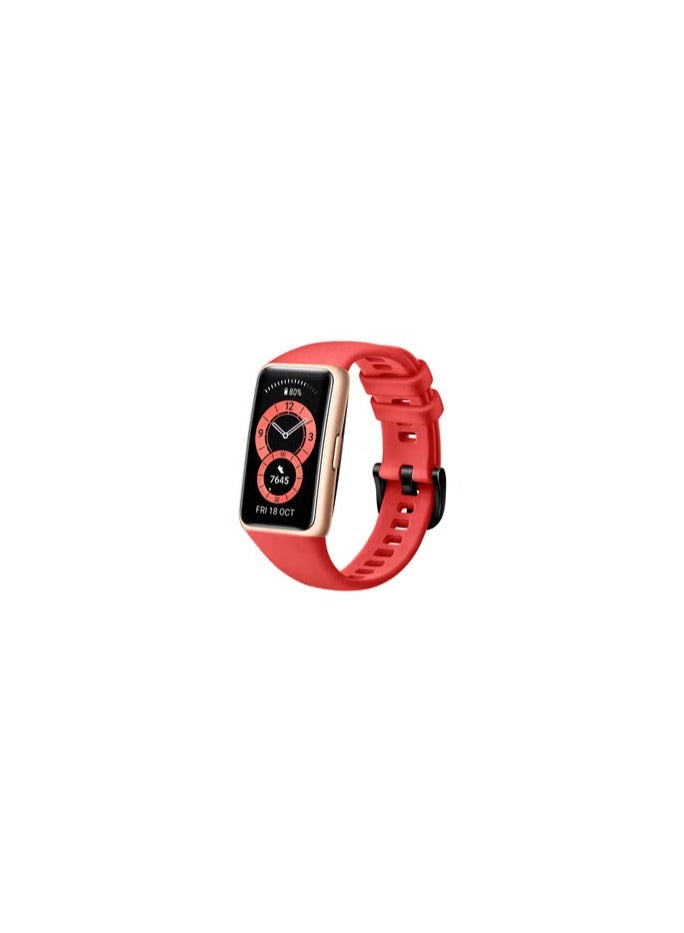 CATANES Huawei Band 6 / Honor Band 6 Fitness Tracker Replacement Silicone Band Adjustable Waterproof Smart Watch Strap with Buckle Red - Image 2