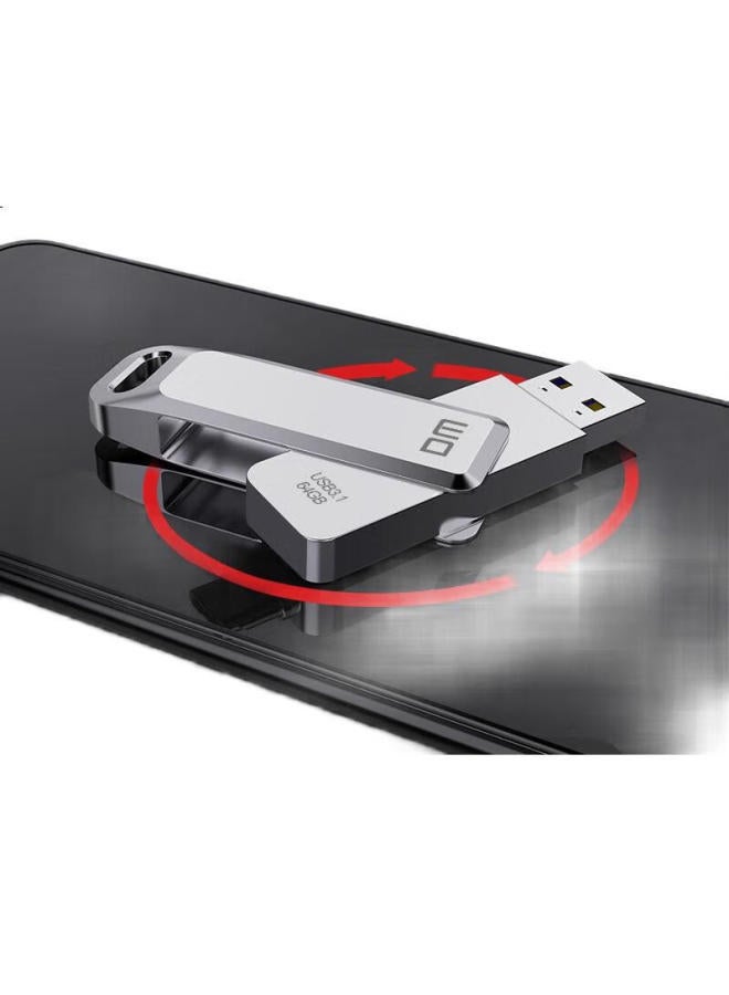DM Dm Damai 64Gb Usb3.1 Flash Drive Metal Pd179 Wind Chaser Silver Rotatable Computer Usb Car Usb Flash Drive Metal Shell High Speed Read And Write - Image 1