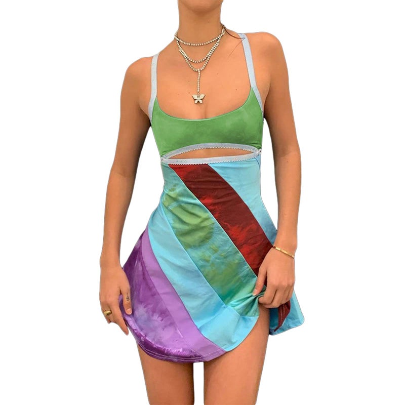 Honganda Women's Vintage Print Semi-Sheer Sheath Dress 2004s Fashion Bodycon Mini Slip Dress Retro Bandana Print Fitted Strap Dress (Green, L) - Image 1